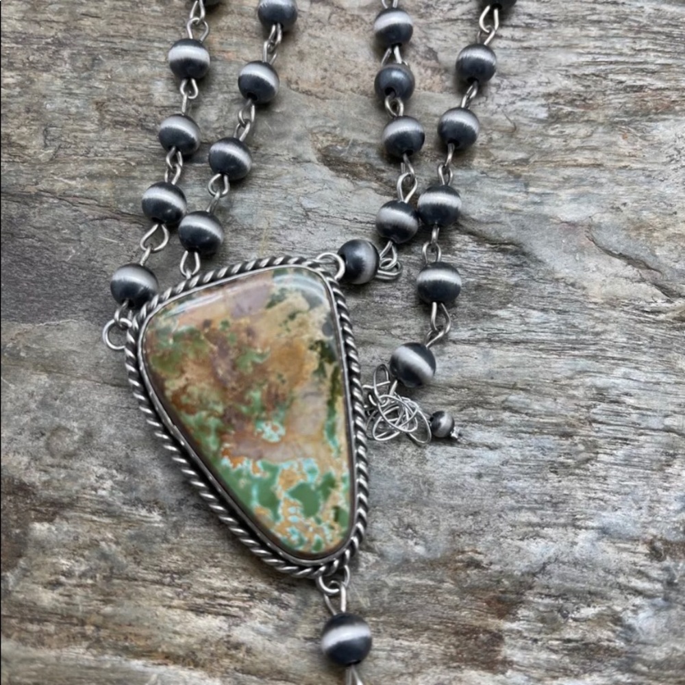 Sterlingsilver Roystonturquoiserosarybeadnecklace - image 8